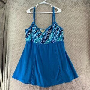 Islander Bathing Suit Womens 24W Blue One Piece Dress Beach Pool